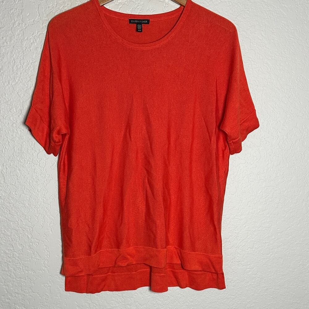 NEW Eileen Fisher Orange Short Sleeve Top Lyocell Silk Elevated Basic Knit Fall